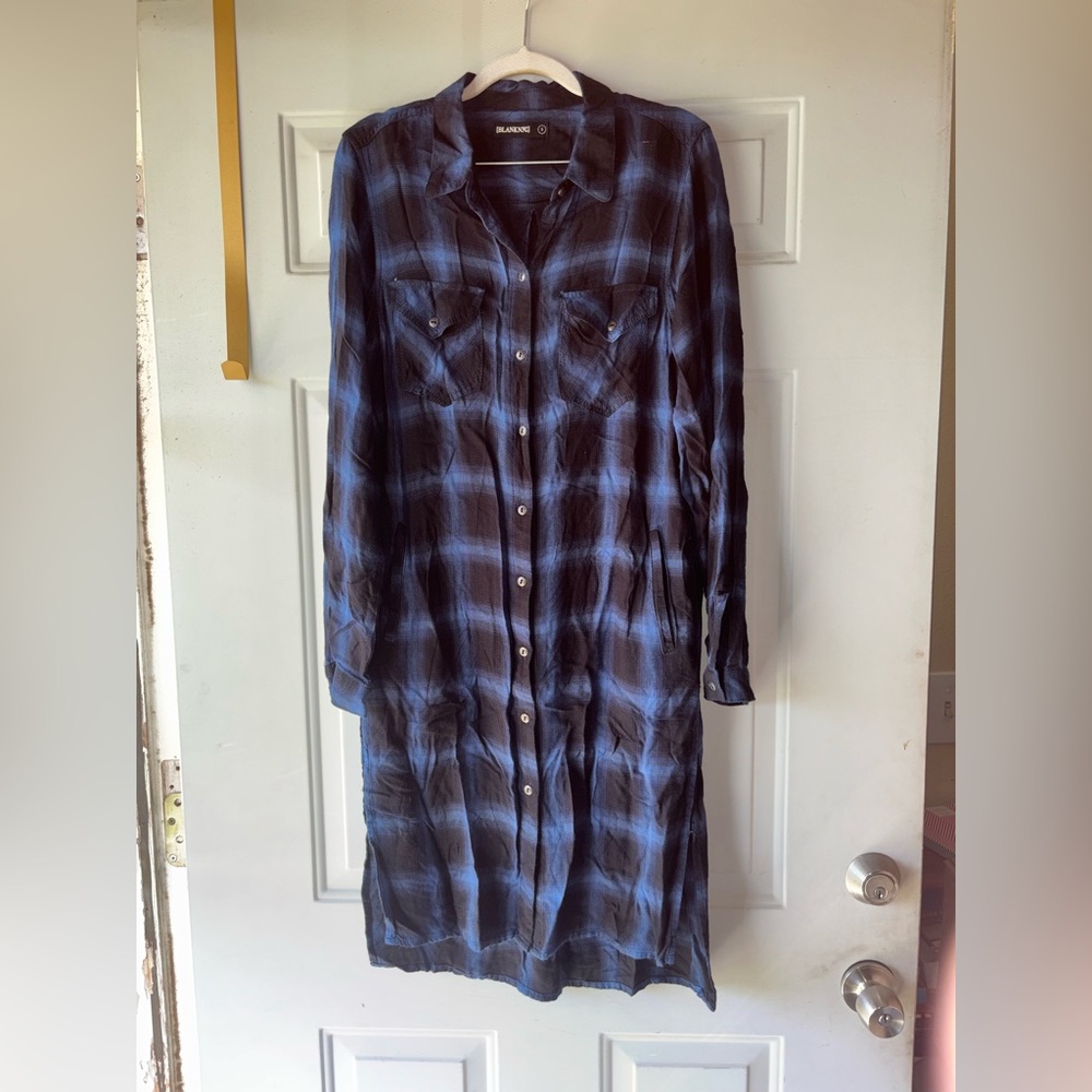 BlankNYC navy/black plaid shirt dress size S